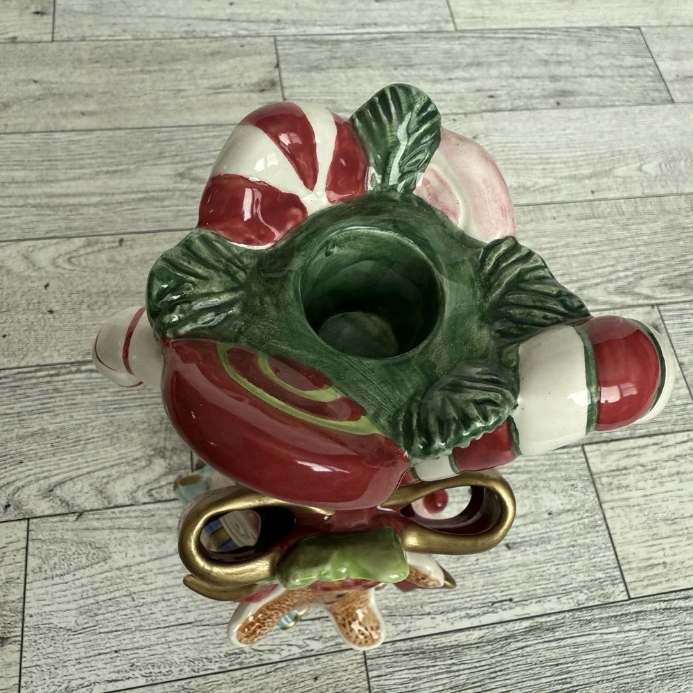 Fitz & Floyd Christmas Santa Gingerbread Candy Ceramic Candle Holder Sugar Plum‎